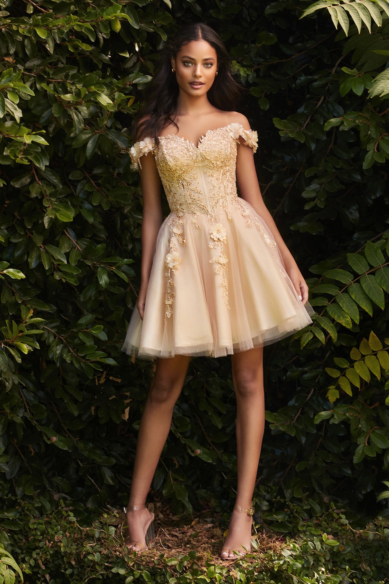 SHORT LACE A-LINE OFF THE SHOULDER DRESS CDCD0194-5